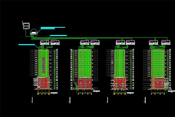 Diagram showing the parallel wiring structure of DMX512 lighting fixtures